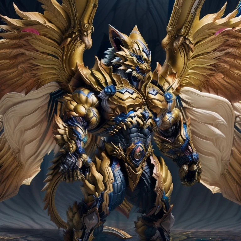(Zeraora), (masterpiece, best quality, detailed:1.5), (nj5furry)
sparkling skin,
Vibrant colors, 4K,
GOLD armor,
Its full plate armor emphasizes the muscles.
big muscle (pecs, triceps, traps)
unusually developed muscular body,
body full of huge muscles.
showing off muscles,
pectorales enormes.
Exaggeratedly huge muscles.
Gigachad Muscular,
Very muscular, Large pecs,
Spread wings,
It has wings.
have big wings.
has 10 large wings.
It has large golden wings.
The feathers on its wings are detailed and realistic.