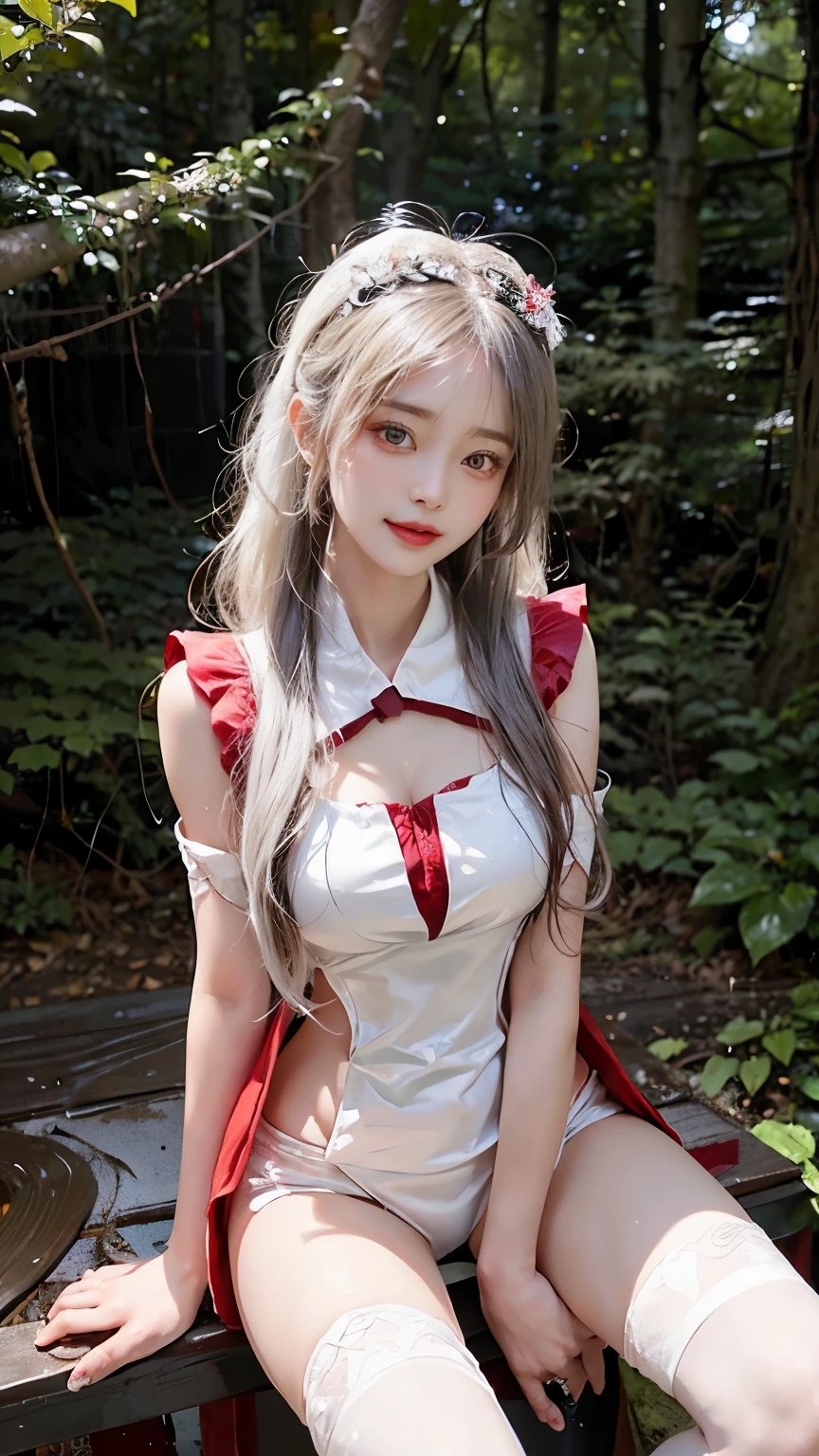 Has long white hair and red eyes、Please draw a super beautiful girl with a black hair accessory..。she stood in the woods、The wood々Sunlight shining through softly illuminates her figure.。she'Wearing a hoodie、An elegant and mysterious atmosphere surrounds you..。The hoodie fit her perfectly.、Minimize Exposure、Maintains an understated charm。Her breasts are well hidden。
she is wearing hot pants、Combination with Parker、Casual yet sophisticated style.。she's black hair accessory、Brings out beautiful grey hair、Highlighting her individuality。The hoodie combines great design and comfort..、It fits her body perfectly.、Gives elegance and luxury。The hood of her hoodie partially covered her face..、It enhances she's mysterious aura even more..。
Her red eyes shine with passion、Combined with her charming smile,、Highlighting her individuality and charm.。She has a unique charm in her smile、Combined with she's mysterious aura、She's charm stands out even more。What does she look like?beautifully、Its presence is fascinating。
This beautiful girl with long white hair and red eyes、she is modest yet attractive in a hoodie and hot pants.、in the forest, wood々Sunlight shining through、It shows beauty and dignity。What does she look like?、Her presence and charm blends in with nature..、It is a fascinating and mysterious sight.。Please take a photo from the knees up。