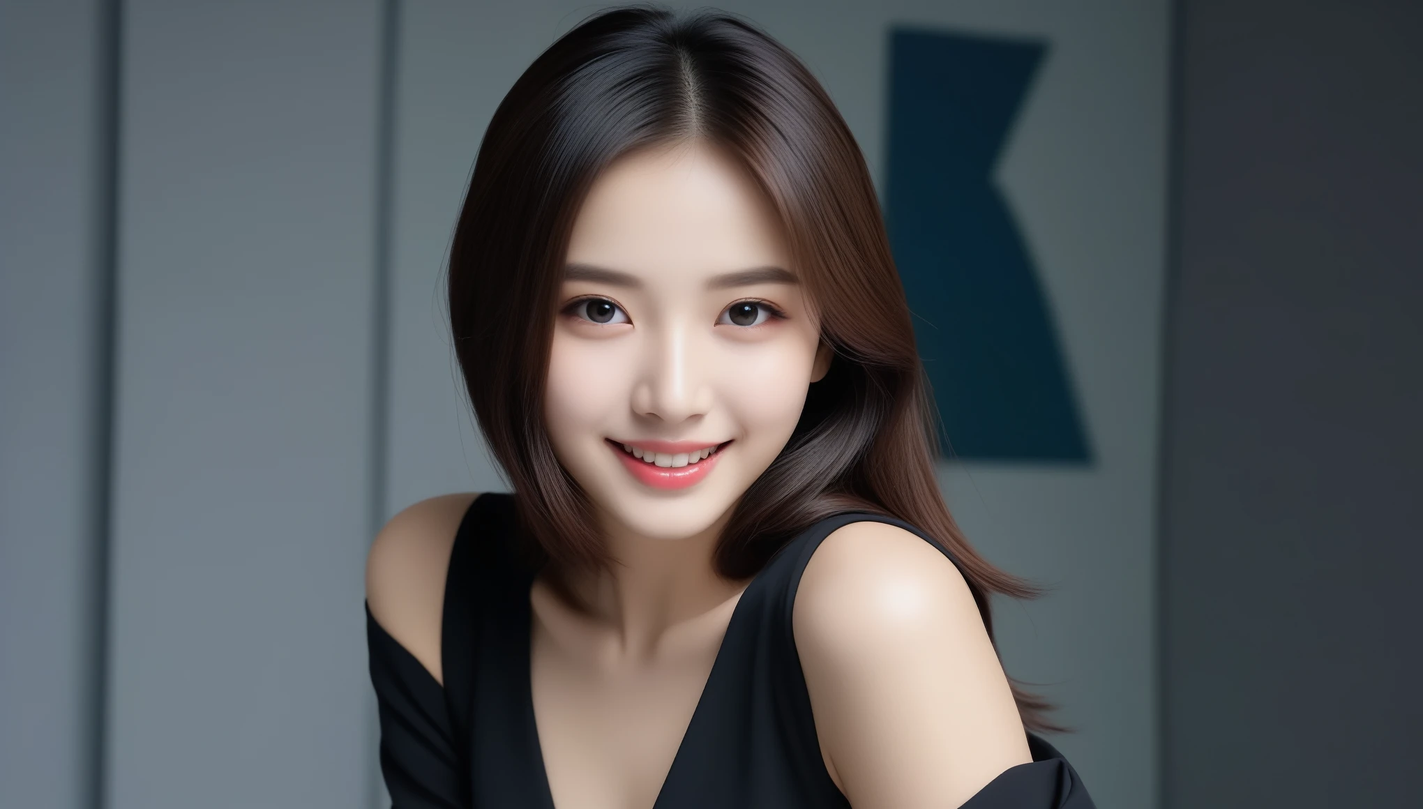 8k, Ultra-high resolution, highest quality, masterpiece, Surreal, photograph, 1 girl, (16 years old:1.3), pretty girl, Cute Face, Beautiful eyes in every detail, 細かくdetailedに,masterpiece,, One Girl:1.2, Japan Female Announcer, Close-up of a woman in a black dress and stockings、黒絹のbeauty,mini skirt,Roll up your skirt,Looking at the audience、beauty,Long neck、Laugh a little、Please close your mouth and laugh、(((Ideal body type))),A cup small breasts :2,、Portraiture:2、Perfect Anatomy、鮮明なdetailed、detailed、Surreal、Light and shadow,Strong light,Fashion magazine cover,Thin lips