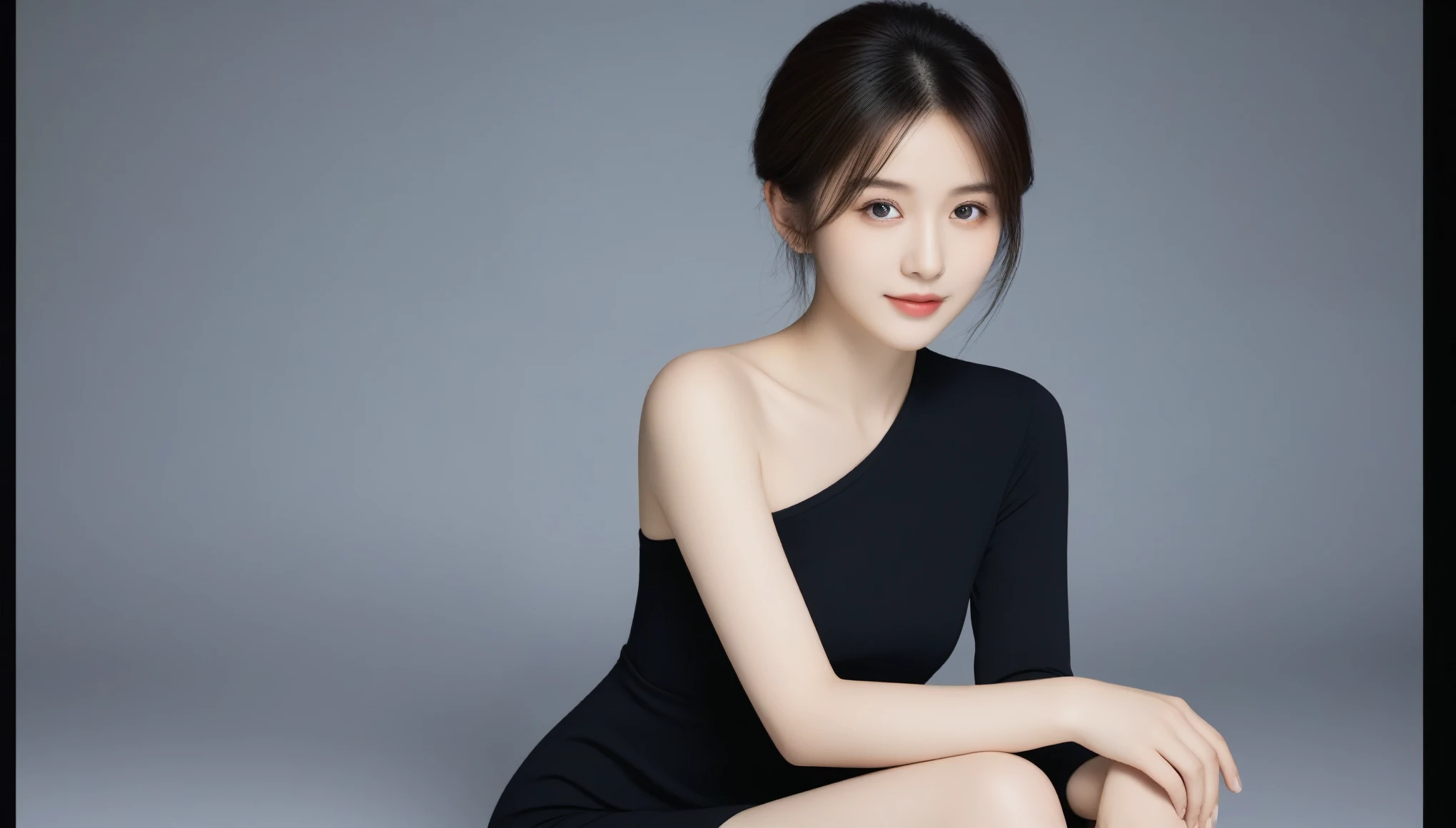 8k, Ultra-high resolution, highest quality, masterpiece, Surreal, photograph, 1 girl, (16 years old:1.3), pretty girl, Cute Face, Beautiful eyes in every detail, 細かくdetailedに,masterpiece,, One Girl:1.2, Japan Female Announcer, Close-up of a woman in a black dress and stockings、黒絹のbeauty,mini skirt,Roll up your skirt,Looking at the audience、beauty,Long neck、Laugh a little、Please close your mouth and laugh、(((Ideal body type))),A cup small breasts :2,、Portraiture:2、Perfect Anatomy、鮮明なdetailed、detailed、Surreal、Light and shadow,Strong light,Fashion magazine cover,Thin lips