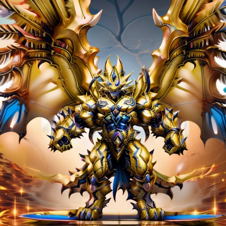 (Zeraora), (masterpiece, best quality, detailed:1.2), (nj5furry)
sparkling skin,
Vibrant colors, 4K,
GOLD armor,
Its full plate armor emphasizes the muscles.
big muscle (pecs, triceps, traps)
unusually developed muscular body,
body full of huge muscles.
showing off muscles,
pectorales enormes.
Exaggeratedly huge muscles.
Gigachad Muscular,
Very muscular, Large pecs,
Spread wings,
It has wings.
have big wings.
has 10 large wings.
It has large golden wings.
The feathers on its wings are detailed and realistic.