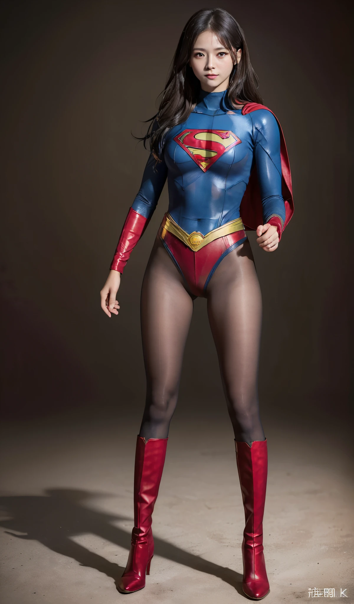 No background、(((Beautiful legs in black tights.)))、(((Legally express the beauty of your smile)))、((((Make the most of your original images)))、(((Supergirl Costume)))、(((Beautiful Hair)))、(((suffering)))、(((Please wear black tights....、Wear red boots)))、((Best image quality、8k))、((highest quality、8k、masterpiece:1.3))、(((Preserve background )))、Sharp focus:1.2、Beautiful woman with perfect figure:1.4、Slim Abs:1.2、Wet body:1.5、Highly detailed face and skin texture、8k