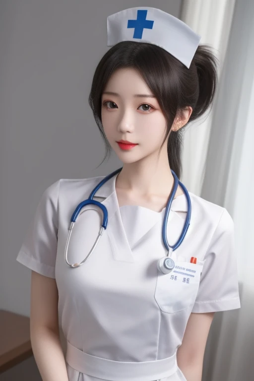 ltra-detailed,highly detailed,best quality,masterpiece,illustration,realistic,photorealistic,
qingqingzi,1girl, upper body,looking at viewer, standing,
28yo chinese idol,ponytail,
nurse cap, nurse,