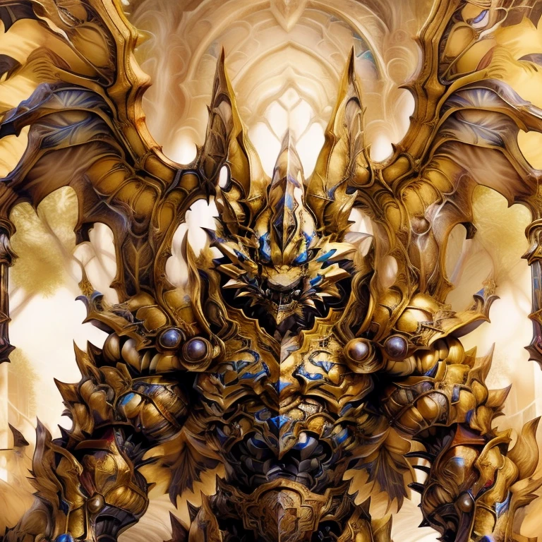(Zeraora), (masterpiece, best quality, detailed:1.2), (nj5furry), (medieval armor:1.3) sparkling skin, Vibrant colors, 4K, GOLD armor, Its full plate armor emphasizes the muscles. big muscle (pecs, triceps, traps) unusually developed muscular body, body full of huge muscles. showing off muscles, pectorales enormes. Exaggeratedly huge muscles. Gigachad Muscular, Very muscular, Large pecs, Spread wings, It has wings. have big wings. has 10 large wings. It has large golden wings. The feathers on its wings are detailed and realistic.