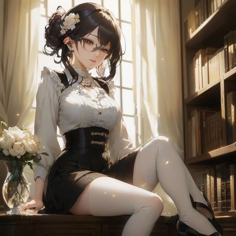 anime girl sitting on a table with a vase of flowers, seductive anime girl, beautiful alluring anime woman, artwork in the style of guweiz, smooth anime cg art, anime moe artstyle, guweiz on pixiv artstation, range murata and artgerm, beautiful anime woman, epic and classy portrait, guweiz on artstation pixiv