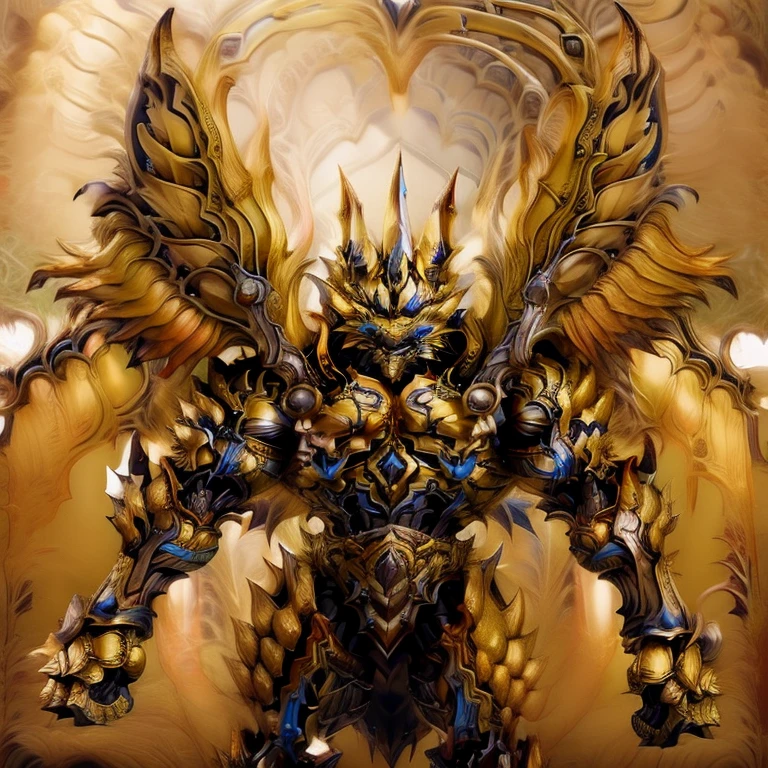 (Pokémon) (Zeraora), (masterpiece, best quality, detailed:1.2), (nj5furry), (medieval armor:1.3) sparkling skin, Vibrant colors, 4K, GOLD armor, Its full plate armor emphasizes the muscles. big muscle (pecs, triceps, traps) unusually developed muscular body, body full of huge muscles. showing off muscles, pectorales enormes. Exaggeratedly huge muscles. Gigachad Muscular, Very muscular, Large pecs, Spread wings, It has wings. have big wings. has 10 large wings. It has large golden wings. The feathers on its wings are detailed and realistic.
