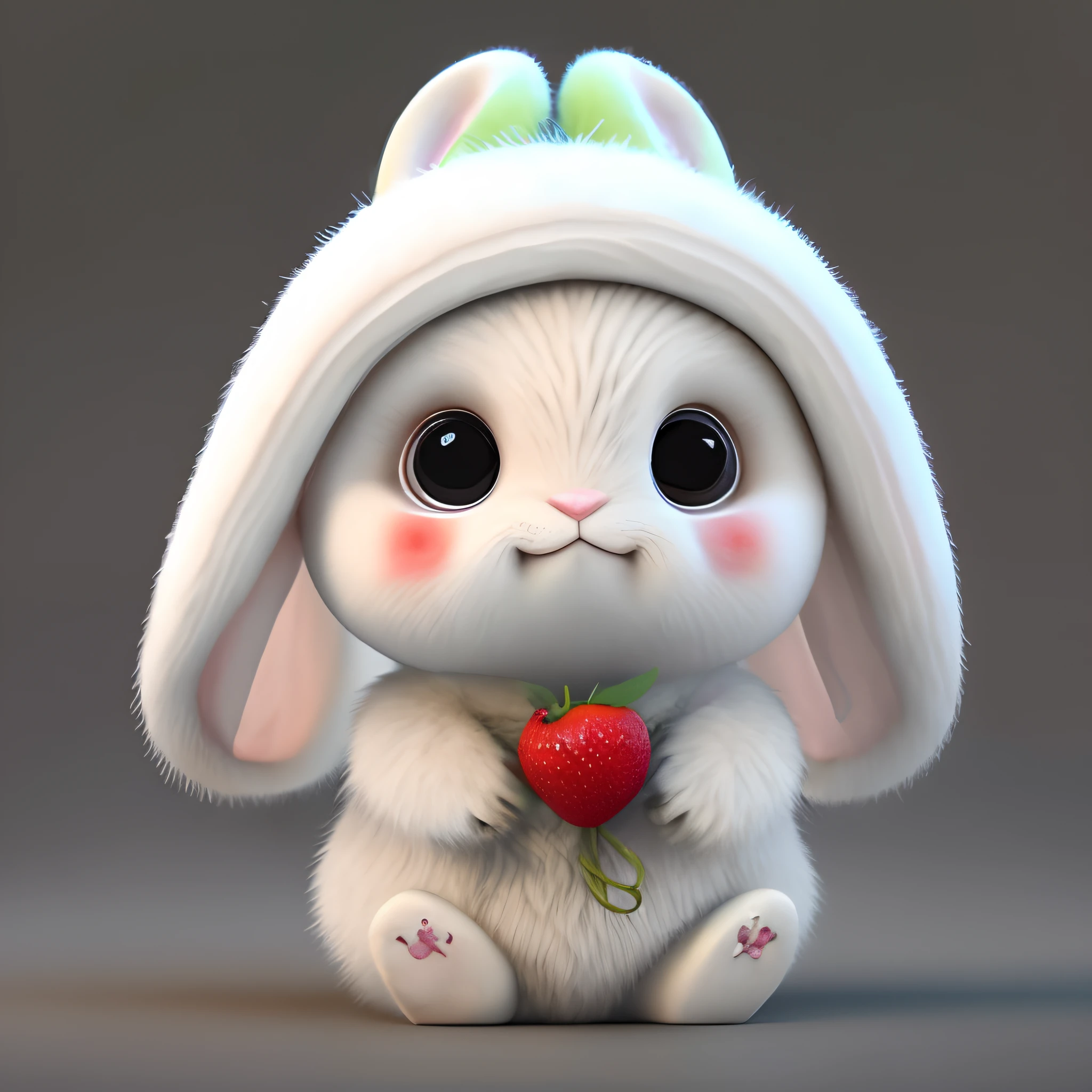 : 3. conejo, realista, peludo, bestia vestida, manzana, circulos oscuros, Rubor, cereza, alimento, fruta, Todo el cuerpo, tiene, no humano, Fresa, Tomate, watermelon