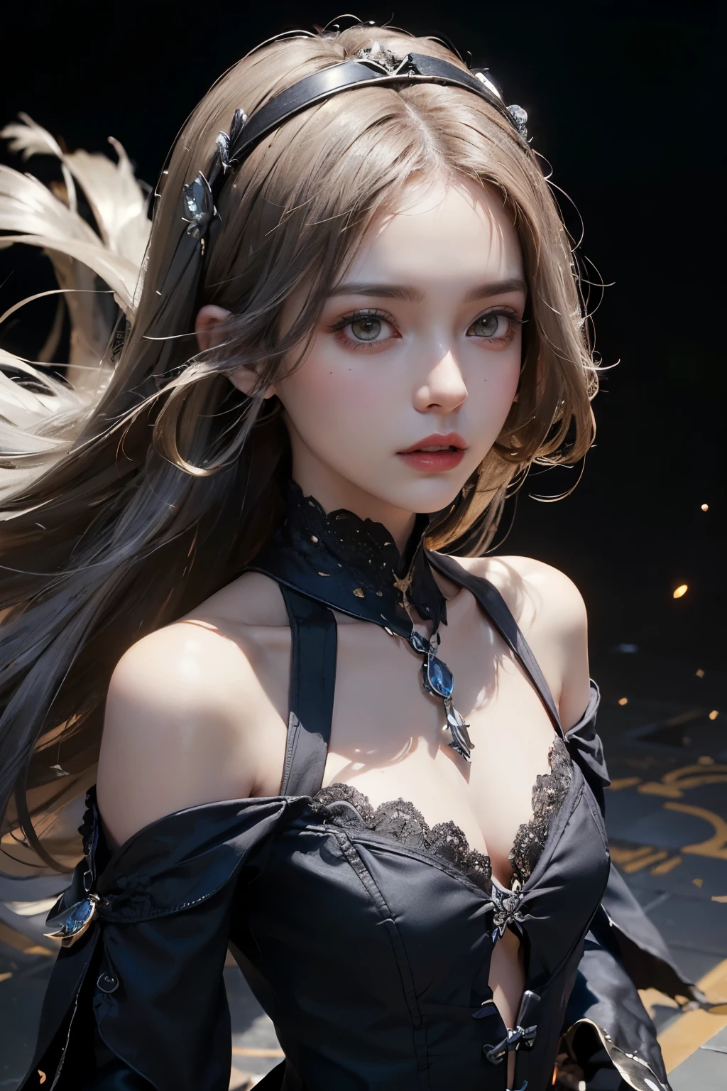 mpts
Copy
(((masutepiece, of the highest quality, super detailed))), white background, plain background, Bloodborne inspired, Bloodborne, occult aesthetic, occult, Complex mechanical cyborg girl, Skeleton body, Off-the-shoulder fashion fused with detailed and intricate steampunk and detailed gothic ta, diadems, very thin long legs, Complex mechanical boots above the knee, Fluttering lace flared mini skirt, beautiful small breasts directed upwards, (((( Highly detailed face))), small thin nose, Small thin lips mouth, (((Very sharp focused eyes))), Very large slit precision pale grey eyes that shine like jewels. very long eyelashes, Silver hair swaying in the wind, Emitting a dazzling light in a mandala pattern, Extremely complex giant mechanical weapons, white background, Very dramatic and cinematic lighting, red and black clothing