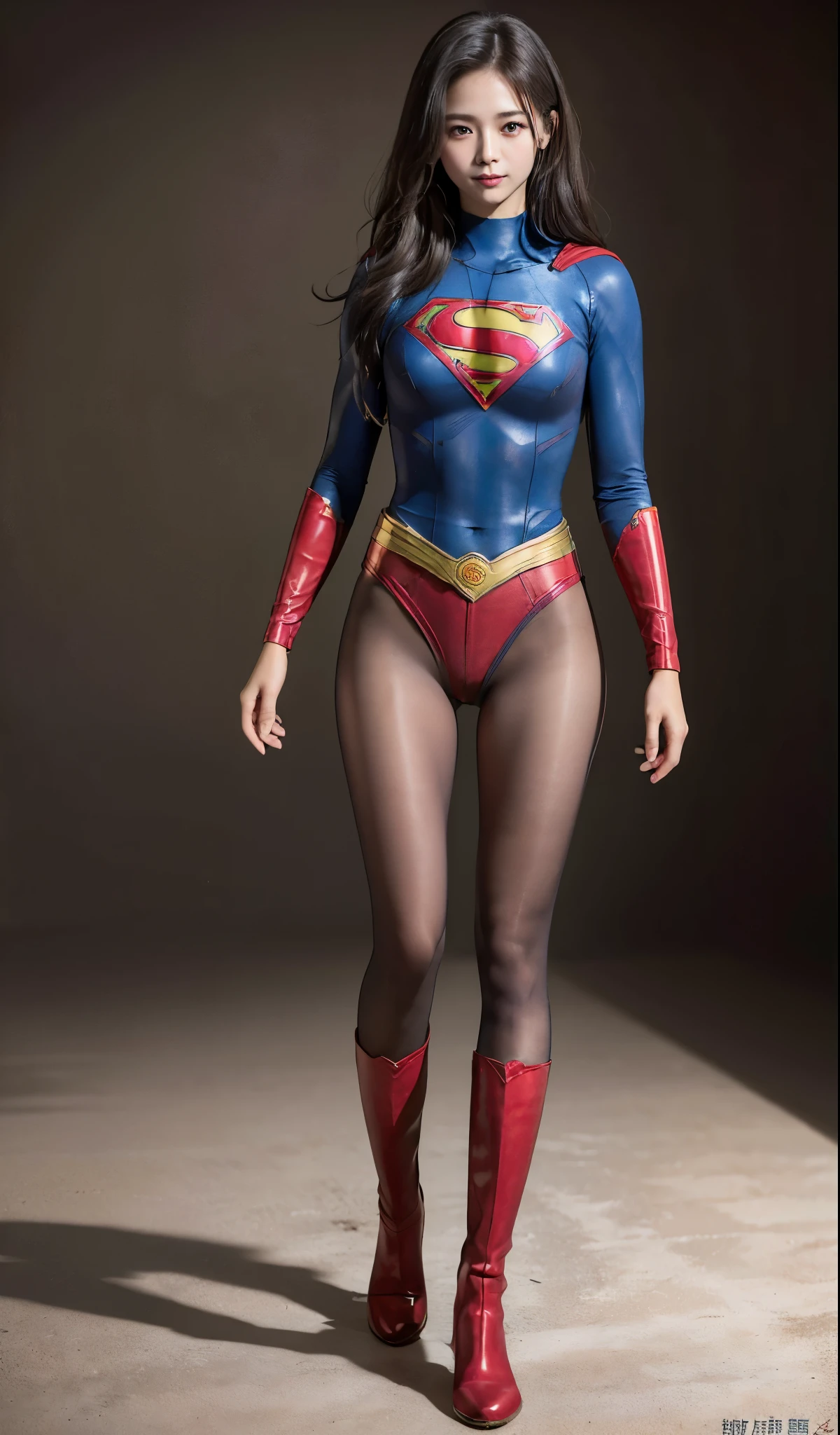 No background、(((Beautiful legs in black tights.)))、(((Legally express the beauty of your smile)))、((((Make the most of your original images)))、(((Supergirl Costume)))、(((Beautiful Hair)))、(((suffering)))、(((Please wear black tights....、Wear red boots)))、((Best image quality、8k))、((highest quality、8k、masterpiece:1.3))、(((Preserve background )))、Sharp focus:1.2、Beautiful woman with perfect figure:1.4、Slim Abs:1.2、Wet body:1.5、Highly detailed face and skin texture、8k