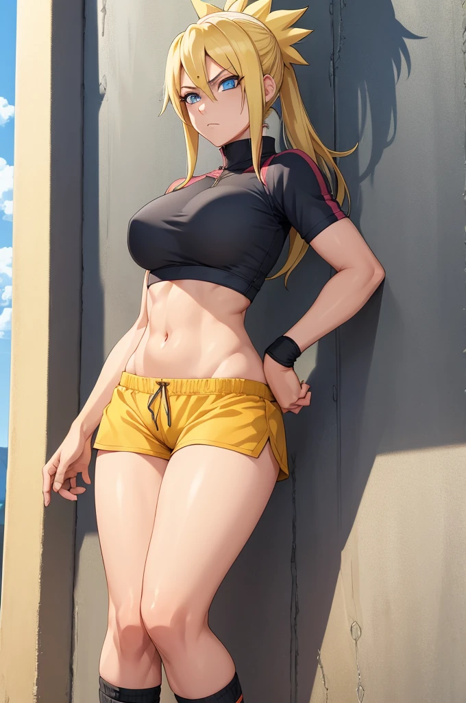 1girl, Naruto Uzumaki as a girl, female Naruto Uzumaki, gender swapped Naruto, Naruko, Naruto as a female, gender swap, female Naruto Uzumaki (anime: Naruto), female/girl/woman, beautiful blond hair, blond hair, blue eyes, beautiful blue eyes, detailed blue eyes, perfect eyes, adorable, female body, perfect body, fullbody, beautiful, running clothes, sporting clothes, female runner clothes beautiful woman body, ultrasharp, 4k picture, highly detailed, stunning, perfect image