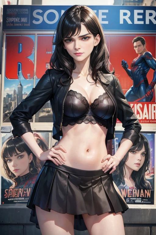 Rachel Weisz、マーベルコミックの映画Poster、so beautiful、Movies about Spider-Man、sexy、whole body、Wearing a skirt、Premiere Date、Poster、belly buttonを突き出す、new york、She&#39;s wearing a ripped Spiderman suit、The suit is torn、Wearing a skirt、Red and black color scheme、dynamic、masterpiece、highest quality、Super detailed、Very detailed、Delicate and beautiful shine、Ultra-high resolution、Cinematic、break、breakドロップ、(Torn clothes:1.5)、(Wet clothes:1.4)、Bare shoulders、Real Rain、Wet Hair、belly button、Exposed Skin、sexyな肩を披露