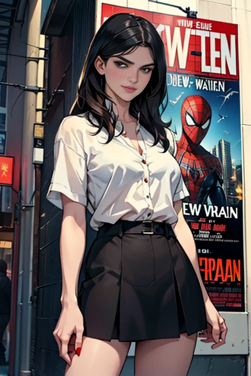 Rachel Weisz、マーベルコミックの映画Poster、so beautiful、Movies about Spider-Man、sexy、whole body、Wearing a skirt、Premiere Date、Poster、belly buttonを突き出す、new york、She&#39;s wearing a ripped Spiderman suit、The suit is torn、Wearing a skirt、Red and black color scheme、dynamic、masterpiece、highest quality、Super detailed、Very detailed、Delicate and beautiful shine、Ultra-high resolution、Cinematic、break、breakドロップ、(Torn clothes:1.5)、(Wet clothes:1.4)、Bare shoulders、Real Rain、Wet Hair、belly button、Exposed Skin、sexyな肩を披露