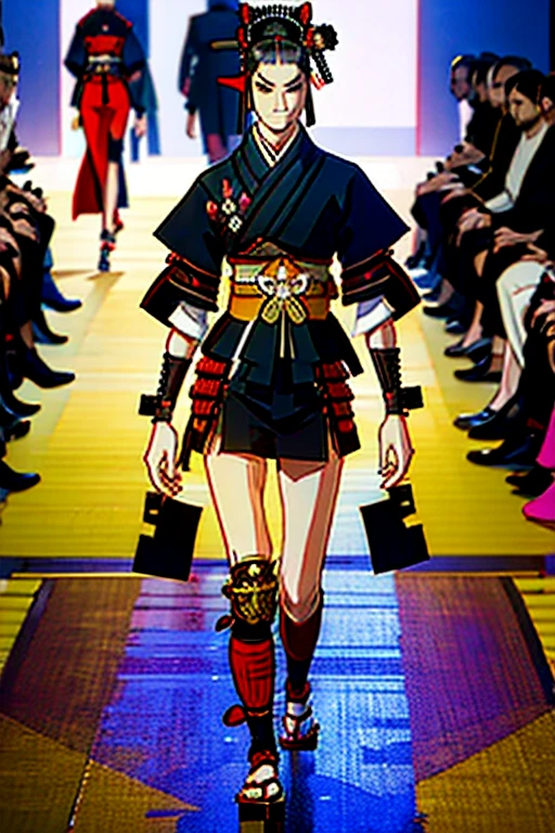 love theme, (samurai outfit:1.3), male, man, boy, avant garde fashion, wearable art, couture, oversized clothing, skintight clothing, fullbody