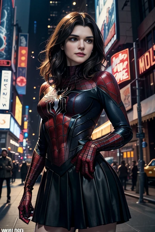 Rachel Weisz、マーベルコミックの映画Poster、so beautiful、Movies about Spider-Man、sexy、whole body、Wearing a skirt、Premiere Date、Poster、belly buttonを突き出す、new york、She&#39;s wearing a ripped Spiderman suit、The suit is torn、Wearing a skirt、Red and black color scheme、dynamic、masterpiece、highest quality、Super detailed、Very detailed、Delicate and beautiful shine、Ultra-high resolution、Cinematic、break、breakドロップ、(Torn clothes:1.5)、(Wet clothes:1.4)、Bare shoulders、Real Rain、Wet Hair、belly button、Exposed Skin、sexyな肩を披露