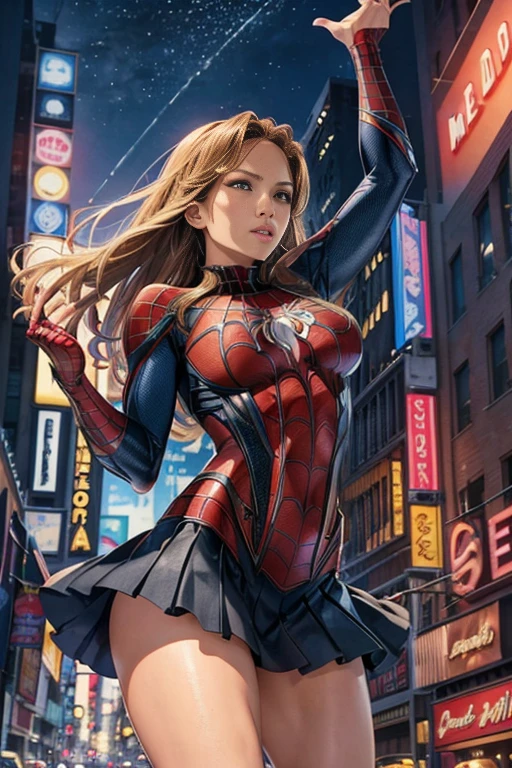 Jennifer Lopez、マーベルコミックの映画Poster、so beautiful、Movies about Spider-Man、sexy、whole body、Wearing a skirt、Premiere Date、Poster、belly buttonを突き出す、new york、She's wearing a ripped Spiderman suit、The suit is torn、Wearing a skirt、Red and black color scheme、dynamic、masterpiece、highest quality、Super detailed、Very detailed、Delicate and beautiful shine、Ultra-high resolution、Cinematic、break、breakドロップ、(Torn clothes:1.5)、(Wet clothes:1.4)、Bare shoulders、Real Rain、Wet Hair、belly button、Exposed Skin、sexyな肩を披露