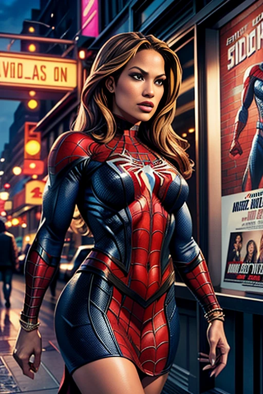 Jennifer Lopez、マーベルコミックの映画Poster、so beautiful、Movies about Spider-Man、sexy、whole body、Wearing a skirt、Premiere Date、Poster、belly buttonを突き出す、new york、She's wearing a ripped Spiderman suit、The suit is torn、Wearing a skirt、Red and black color scheme、dynamic、masterpiece、highest quality、Super detailed、Very detailed、Delicate and beautiful shine、Ultra-high resolution、Cinematic、break、breakドロップ、(Torn clothes:1.5)、(Wet clothes:1.4)、Bare shoulders、Real Rain、Wet Hair、belly button、Exposed Skin、sexyな肩を披露