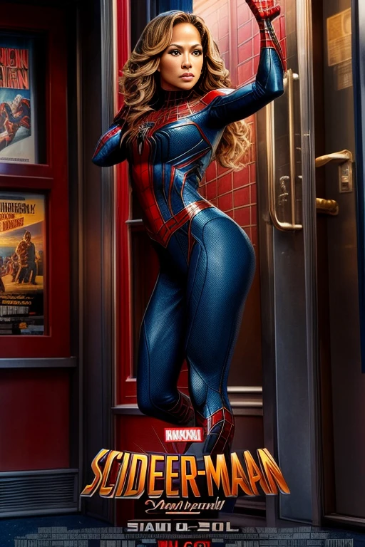 Jennifer Lopez、マーベルコミックの映画Poster、so beautiful、Movies about Spider-Man、sexy、whole body、Wearing a skirt、Premiere Date、Poster、belly buttonを突き出す、new york、She's wearing a ripped Spiderman suit、The suit is torn、Wearing a skirt、Red and black color scheme、dynamic、masterpiece、highest quality、Super detailed、Very detailed、Delicate and beautiful shine、Ultra-high resolution、Cinematic、break、breakドロップ、(Torn clothes:1.5)、(Wet clothes:1.4)、Bare shoulders、Real Rain、Wet Hair、belly button、Exposed Skin、sexyな肩を披露