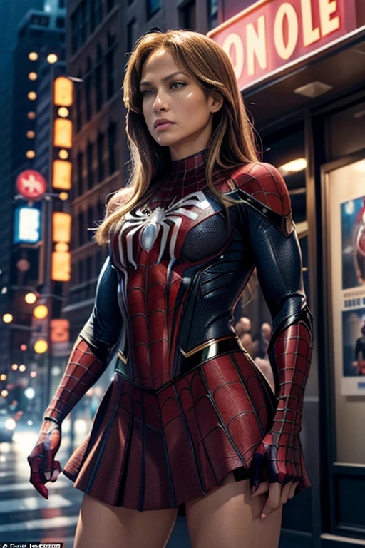 Jennifer Lopez、マーベルコミックの映画Poster、so beautiful、Movies about Spider-Man、sexy、whole body、Wearing a skirt、Premiere Date、Poster、belly buttonを突き出す、new york、She's wearing a ripped Spiderman suit、The suit is torn、Wearing a skirt、Red and black color scheme、dynamic、masterpiece、highest quality、Super detailed、Very detailed、Delicate and beautiful shine、Ultra-high resolution、Cinematic、break、breakドロップ、(Torn clothes:1.5)、(Wet clothes:1.4)、Bare shoulders、Real Rain、Wet Hair、belly button、Exposed Skin、sexyな肩を披露