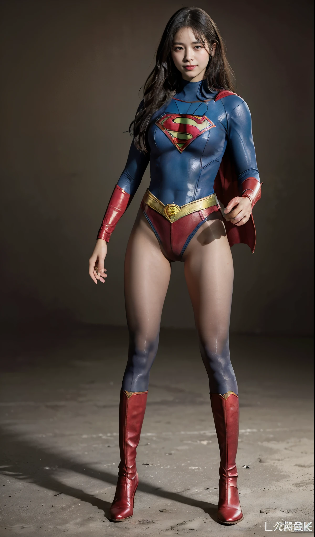 No background、(((Beautiful legs in black tights.)))、(((Legally express the beauty of your smile)))、((((Make the most of your original images)))、(((Supergirl Costume)))、(((Beautiful Hair)))、(((suffering)))、(((Please wear black tights....、Wear red boots)))、((Best image quality、8k))、((highest quality、8k、masterpiece:1.3))、(((Preserve background )))、Sharp focus:1.2、Beautiful woman with perfect figure:1.4、Slim Abs:1.2、Wet body:1.5、Highly detailed face and skin texture、8k