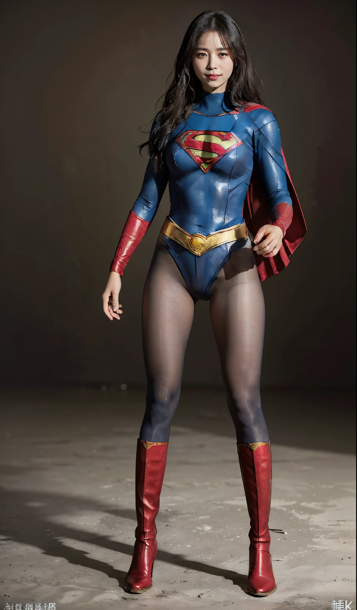 No background、(((Beautiful legs in black tights.)))、(((Legally express the beauty of your smile)))、((((Make the most of your original images)))、(((Supergirl Costume)))、(((Beautiful Hair)))、(((suffering)))、(((Please wear black tights....、Wear red boots)))、((Best image quality、8k))、((highest quality、8k、masterpiece:1.3))、(((Preserve background )))、Sharp focus:1.2、Beautiful woman with perfect figure:1.4、Slim Abs:1.2、Wet body:1.5、Highly detailed face and skin texture、8k