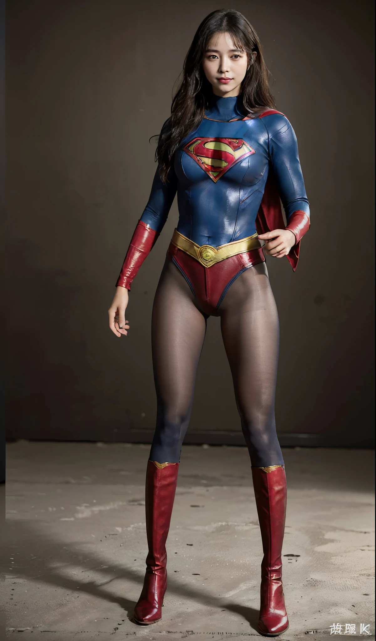 No background、(((Beautiful legs in black tights.)))、(((Legally express the beauty of your smile)))、((((Make the most of your original images)))、(((Supergirl Costume)))、(((Beautiful Hair)))、(((suffering)))、(((Please wear black tights....、Wear red boots)))、((Best image quality、8k))、((highest quality、8k、masterpiece:1.3))、(((Preserve background )))、Sharp focus:1.2、Beautiful woman with perfect figure:1.4、Slim Abs:1.2、Wet body:1.5、Highly detailed face and skin texture、8k