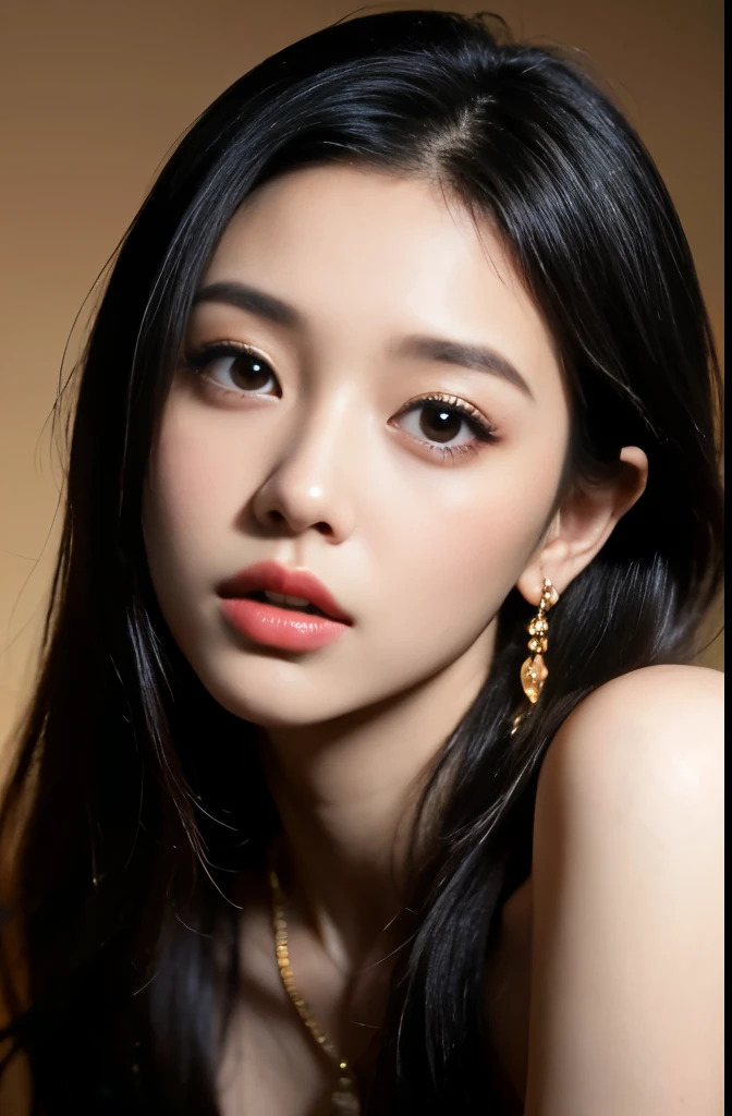 (masterpiece:1.3), (8 thousand, realistic, RAW photos, best quality: 1.4), (1 woman),(very sexy), (Beautiful makeover), (유난히 아름다운 realistic 얼굴), (Build a beautiful body) , (beautiful face), (beautiful face),  (long eyelashes),  (double eyelid), (realistic face), (black hair. parted, long hair:1.3), (아름다운 parted스타일), (realistic eyes), (really beautiful and delicate eyes), (beautiful and big breasts),(realistic skin), (beautiful skin), (absurd), (attractive), (ultra high resolution), (extremely realistic), (very detailed), (golden ratio),   (necklace),  (earring), (So beautiful and sexy)