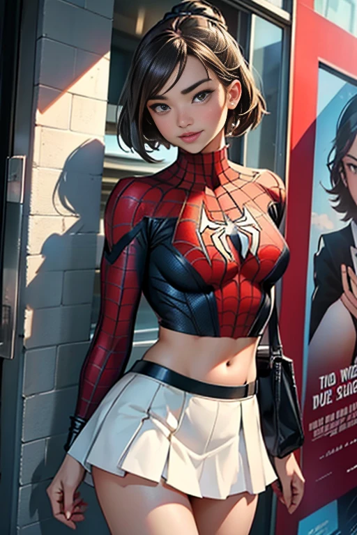 Miranda Kerr、マーベルコミックの映画Poster、so beautiful、Movies about Spider-Man、sexy、whole body、Wearing a skirt、Premiere Date、Poster、belly buttonを突き出す、new york、She&#39;s wearing a ripped Spiderman suit、The suit is torn、Wearing a skirt、Red and black color scheme、dynamic、masterpiece、highest quality、Super detailed、Very detailed、Delicate and beautiful shine、Ultra-high resolution、Cinematic、break、breakドロップ、(Torn clothes:1.5)、(Wet clothes:1.4)、Bare shoulders、Real Rain、Wet Hair、belly button、Exposed Skin、sexyな肩を披露