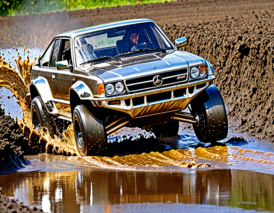 (All liquid metal:1.5), Liquid metal cars racing by, heavy metal tires bouncing off liquid metal, metal roads muddy with liquid metal, liquid metal splash, metal mud,