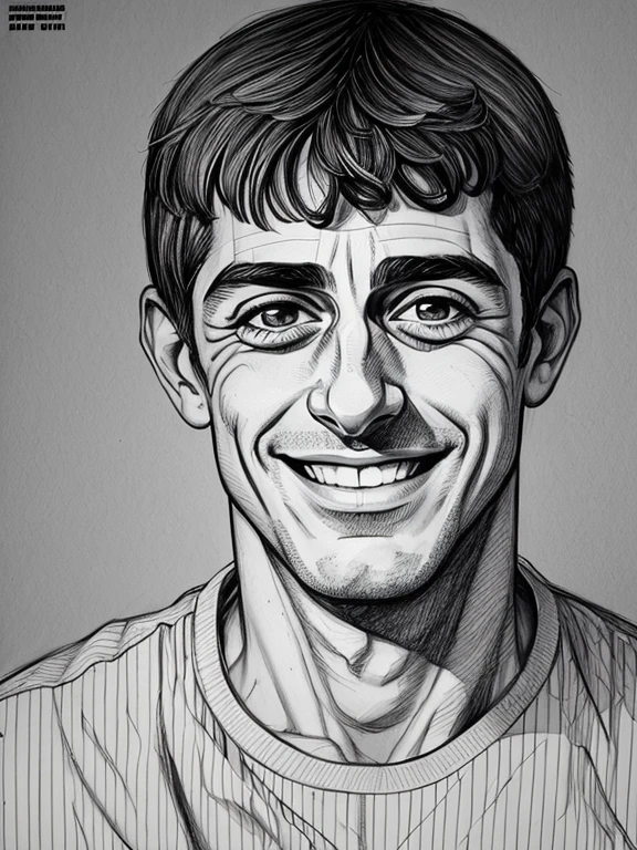 8k, a drawing of a man with a smile on his face, Page from the Chico Buarque coloring book, realistic sketch, realistic hypersketch, by Chico Buarque, by Chico Buarque, inspired by Chico Buarque, by Chico Buarque, inspired by Chico Buarque, portrait realistic, detailed illustration portrait