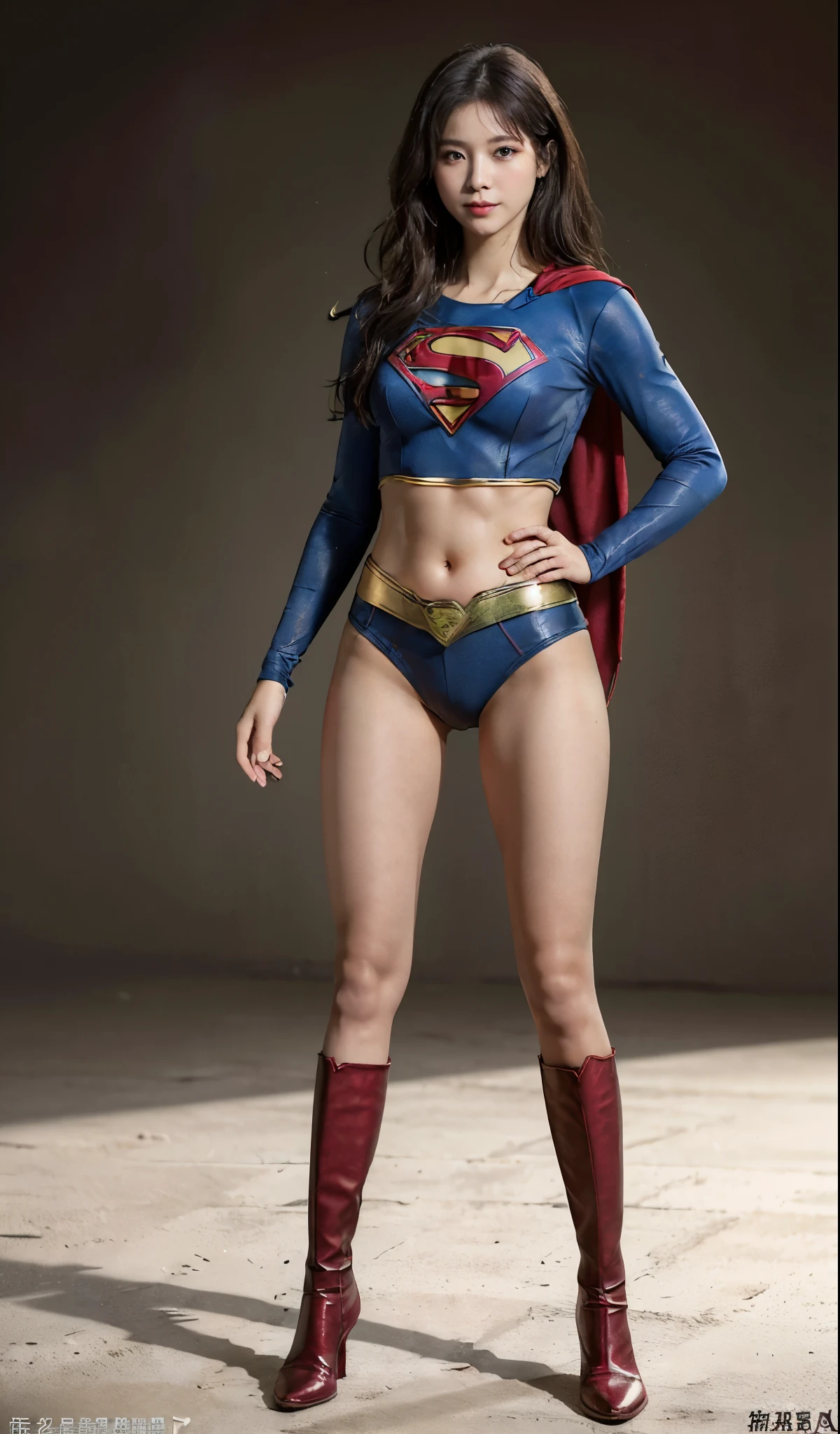 No background、(((Beautiful legs in black tights.)))、(((Legally express the beauty of your smile)))、((((Make the most of your original images)))、(((Supergirl Costume)))、(((Beautiful Hair)))、(((suffering)))、(((Please wear black tights....、Wear red boots)))、((Best image quality、8k))、((highest quality、8k、masterpiece:1.3))、(((Preserve background )))、Sharp focus:1.2、Beautiful woman with perfect figure:1.4、Slim Abs:1.2、Wet body:1.5、Highly detailed face and skin texture、8k