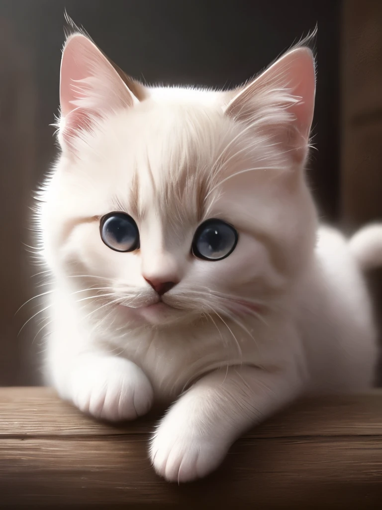 (highest quality,4K,8k,High resolution,masterpiece:1.2),Super detailed,(Realistic,Realistic,Photorealistic:1.37),indoor,Cute black and white siamese kitten,(Mostly white、Only the bridge of the nose is black)、Art Gallery、(Very small kitten)、Random Pause