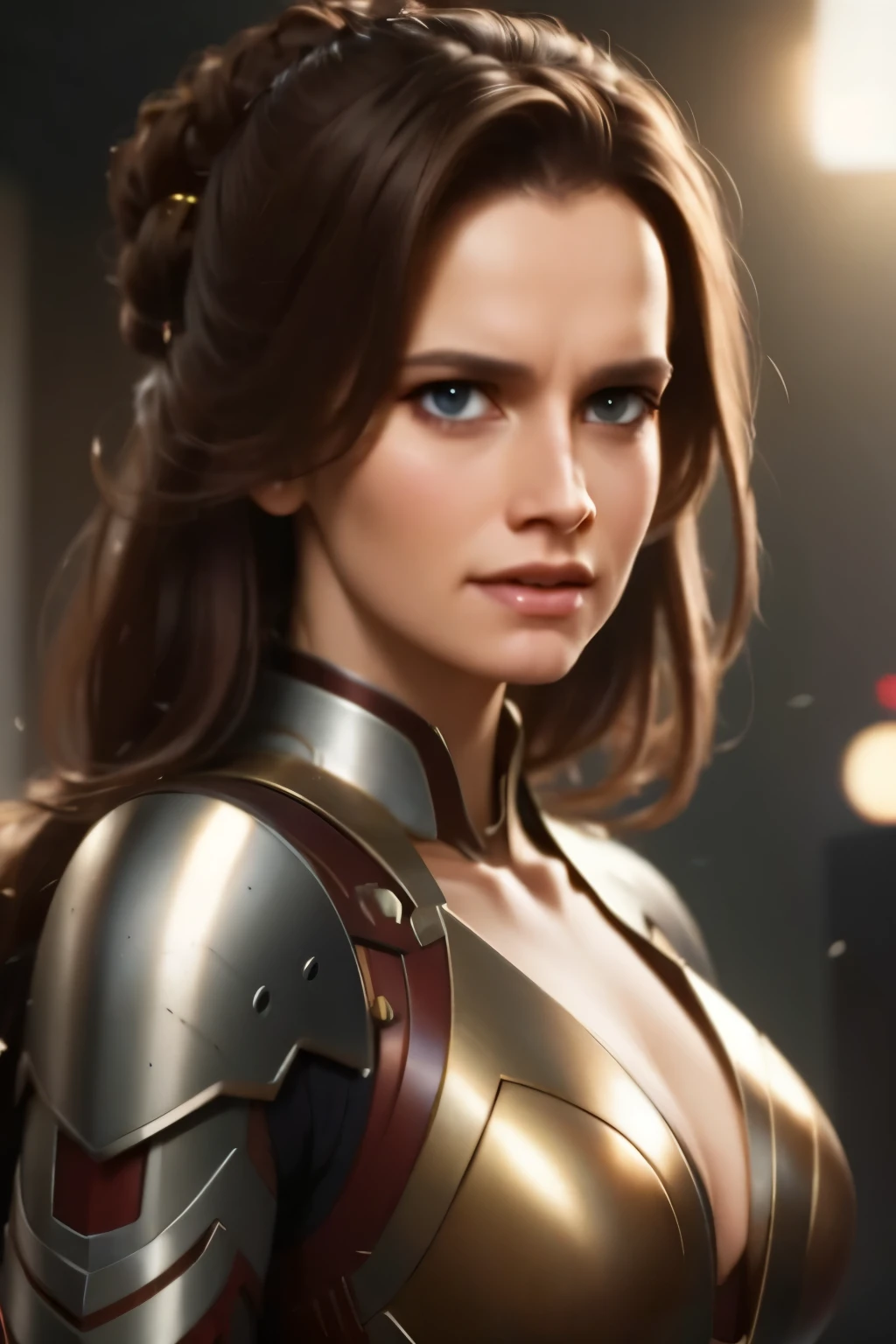 a close up of a woman in a suit of armor, medium close - up ( mcu ), 8k artgerm bokeh, wojtek fus, ig model | artgerm, ross tran 8 k, by ruan jia and stanley artgerm, by Jason Chan, cinematic. by leng jun, by Yang J, yanjun chengt