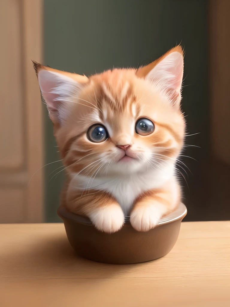 (highest quality,4K,8k,High resolution,masterpiece:1.2),Super detailed,(Realistic,Realistic,Photorealistic:1.37),indoor,Cute reddish brown kitten,(Mostly white、Only the bridge of the nose is black)、Art Gallery、(Very small kitten)、Random Pause
