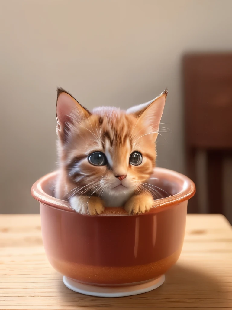 (highest quality,4K,8k,High resolution,masterpiece:1.2),Super detailed,(Realistic,Realistic,Photorealistic:1.37),indoor,Cute reddish brown kitten,(Mostly white)、Art Gallery、(Very small kitten)、Random Pause