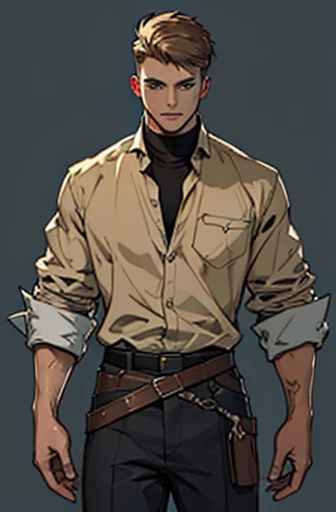 (((Concept ART ,best quality, artwork))) , human Male 19 Years   With brown fade haircut, wearing shirt 