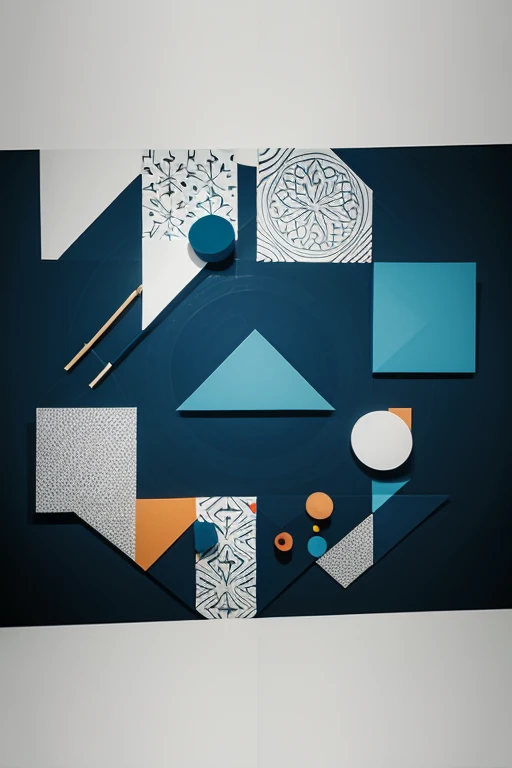 Create an abstract composition with geometric figures or circles, Rectangles, cuadrados, lines, triangles and points and using design principles
