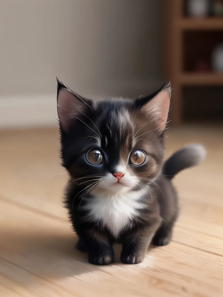 (highest quality,4K,8k,High resolution,masterpiece:1.2),Super detailed,(Realistic,Realistic,Photorealistic:1.37),indoor,Cute black and white mixed kitten,Beautiful crack、Art Gallery、(Very small kitten)、Random Pause