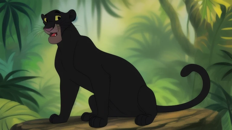 (solo:1.3),portrait,( detailed colorful:1.1), hi res, masterpiece, jungle background, bagheerav1, solo, cat, yellow sclera, outdoors, black cat, whiskers, full body, fangs, full body ,happy, looking at viewer, sitting, big cock, tongue out,