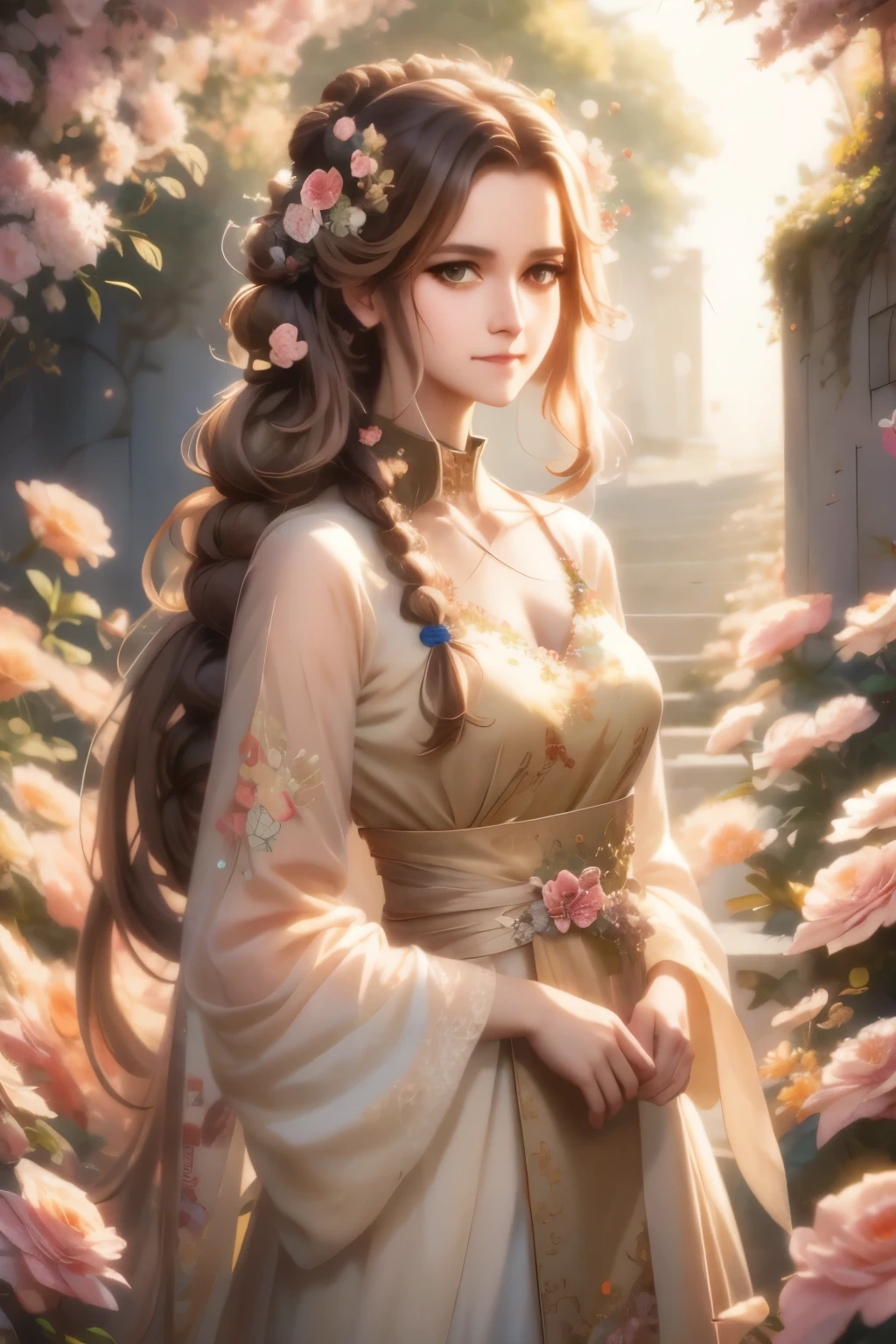 anime - style girl with long hair and flowers in her hair, cute anime waifu in a nice dress, beautiful anime girl, cute detailed digital art, beautiful anime portrait, guweiz on pixiv artstation, artwork in the style of guweiz, guweiz on artstation pixiv, detailed digital anime art, anime style 4 k