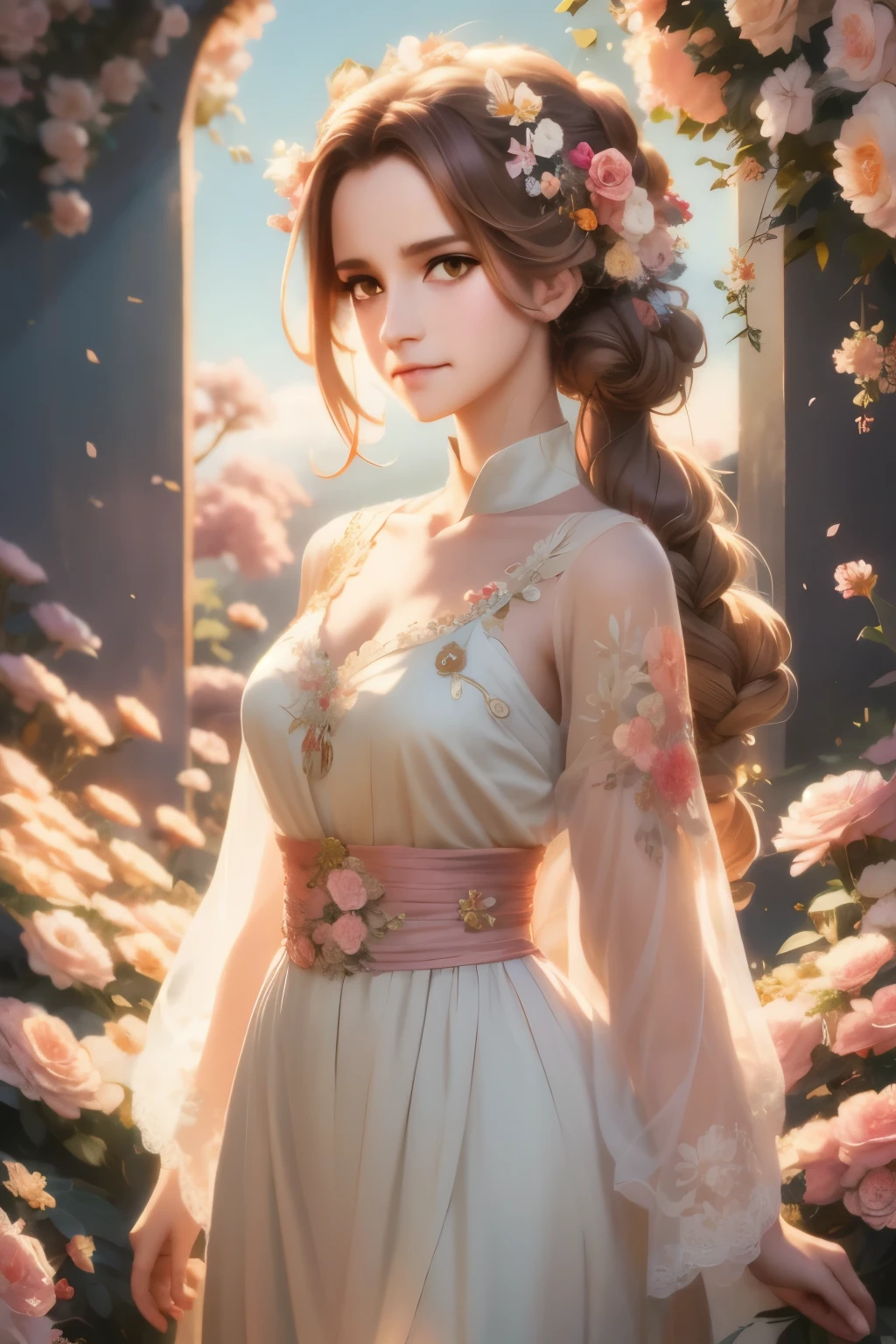 anime - style girl with long hair and flowers in her hair, cute anime waifu in a nice dress, beautiful anime girl, cute detailed digital art, beautiful anime portrait, guweiz on pixiv artstation, artwork in the style of guweiz, guweiz on artstation pixiv, detailed digital anime art, anime style 4 k