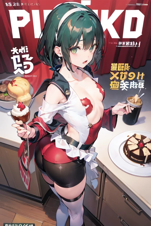 (small breasts:1.3), (perky chest:1.1), (pointed chest:1.0), (Pudding cake magazine cover:1.3),(from above:1.0),(from side:0.9),masterpiece, 1girl, Amazing Cleavage:1.1, thin waist, big ass, Raised sexy, small breast: 1.3, posed cleavage:1.2、solo, looking at viewer, open mouth, have a cute grass of cute beergrass,black hair, dark green eyes, dress, bare shoulders, jewelry, collarbone, sidelocks, hairband, earrings, indoors, off shoulder, :o, sweater, arms behind back, plant, short hair with long locks, gild hairband, off-shoulder dress, sweater dress, off-shoulder sweater, red sweater, dark gord hair, big side hair, very long side hair,is rendered in (masterpiece: 1.2, best quality), with (ultra high resolution) and an exquisite (depth of field). This masterpiece is not only visually stunning but also tells,A scene of cooking in the kitchen by classroom