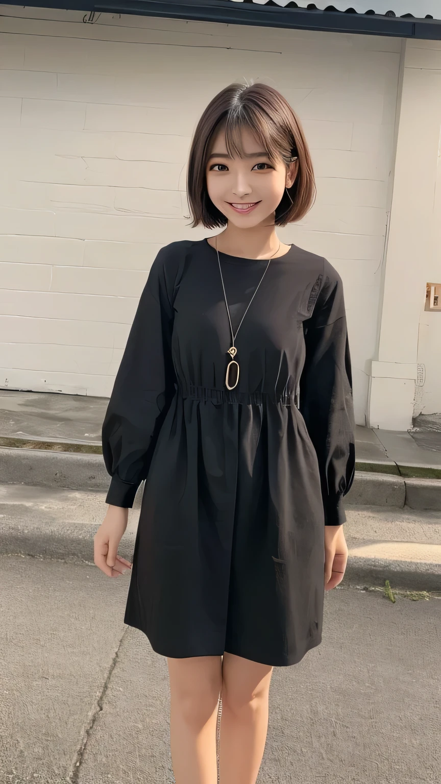 seed:3477737537.One Woman.((highest quality, 8k, masterpiece :1.3))、20-year-old、((Full body angle:))K-pop.Very cute、Very beautiful、Perfect Style、Big 、smile、Slim face、Short Bob、Dark brown、Big eyes、