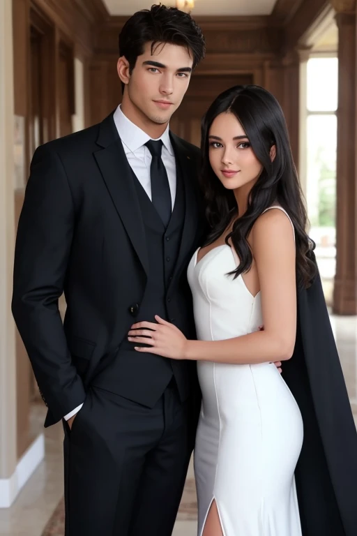 Handsomeman in blacksuit with beautiful girl in whitedress