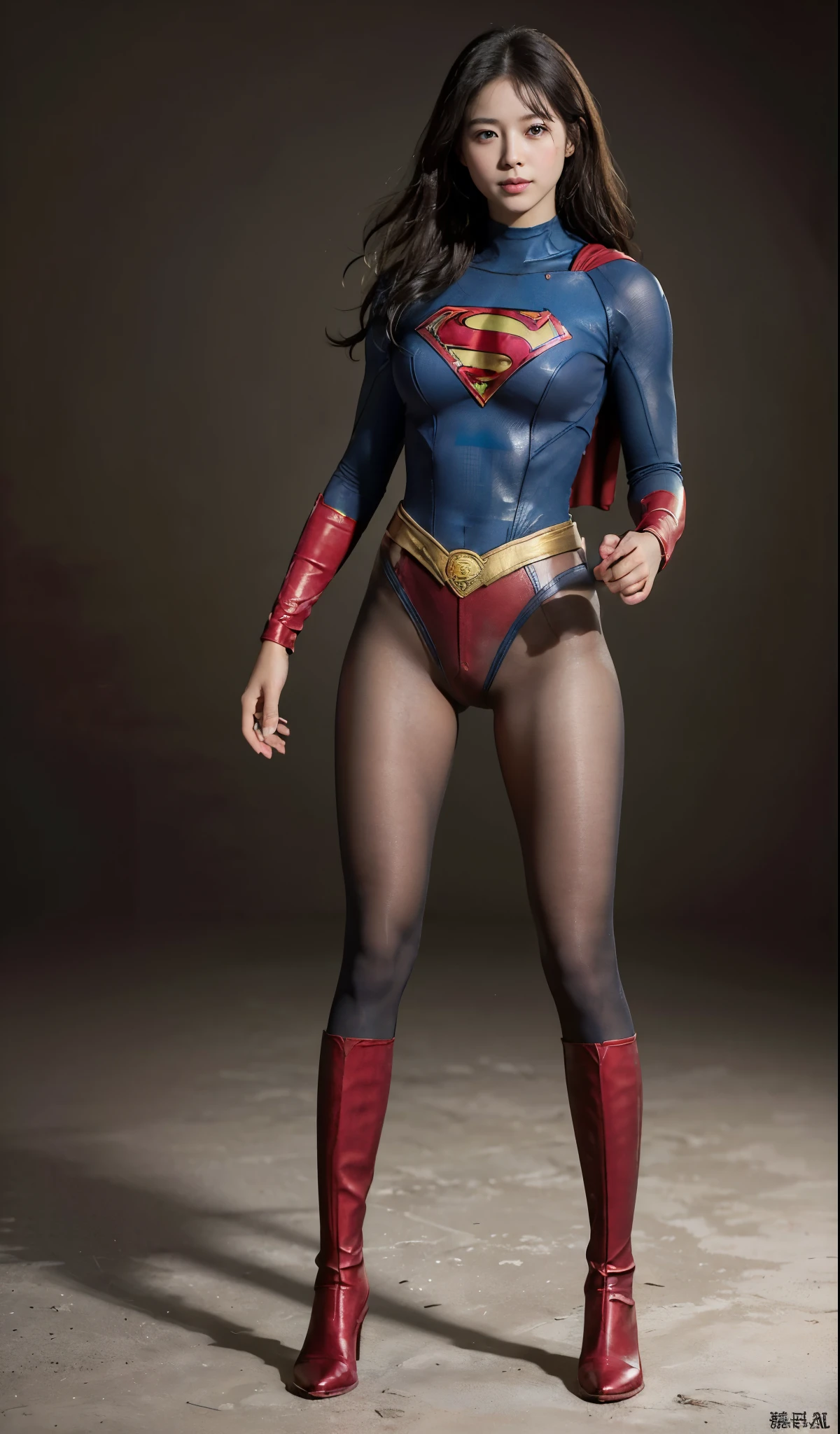 No background、(((Beautiful legs in black tights.)))、(((Legally express the beauty of your smile)))、((((Make the most of your original images)))、(((Supergirl Costume)))、(((Beautiful Hair)))、(((suffering)))、(((Please wear black tights....、Wear red boots)))、((Best image quality、8k))、((highest quality、8k、masterpiece:1.3))、(((Preserve background )))、Sharp focus:1.2、Beautiful woman with perfect figure:1.4、Slim Abs:1.2、Wet body:1.5、Highly detailed face and skin texture、8k