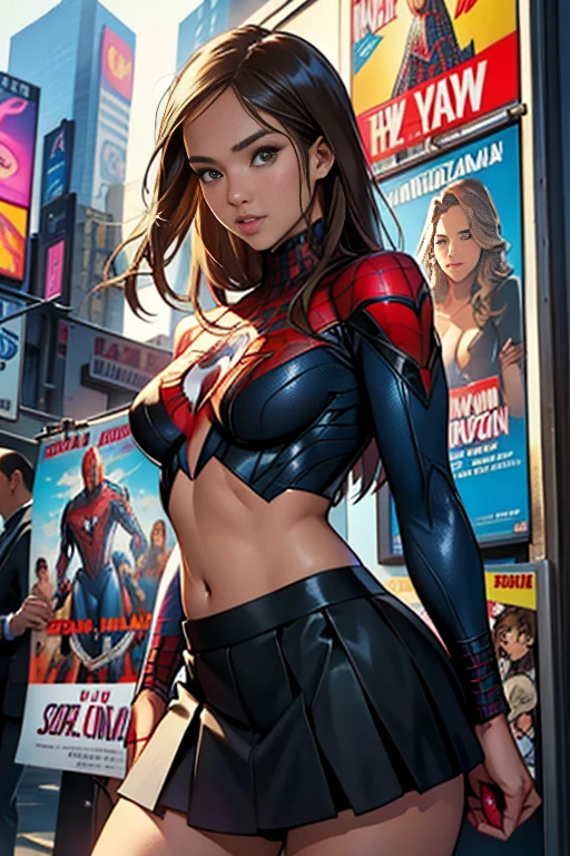Jessica Alba、マーベルコミックの映画Poster、so beautiful、Movies about Spider-Man、sexy、whole body、Wearing a skirt、Premiere Date、Poster、belly buttonを突き出す、new york、She's wearing a ripped Spiderman suit、The suit is torn、Wearing a skirt、Red and black color scheme、dynamic、masterpiece、highest quality、Super detailed、Very detailed、Delicate and beautiful shine、Ultra-high resolution、Cinematic、break、breakドロップ、(Torn clothes:1.5)、(Wet clothes:1.4)、Bare shoulders、Real Rain、Wet Hair、belly button、Exposed Skin、sexyな肩を披露