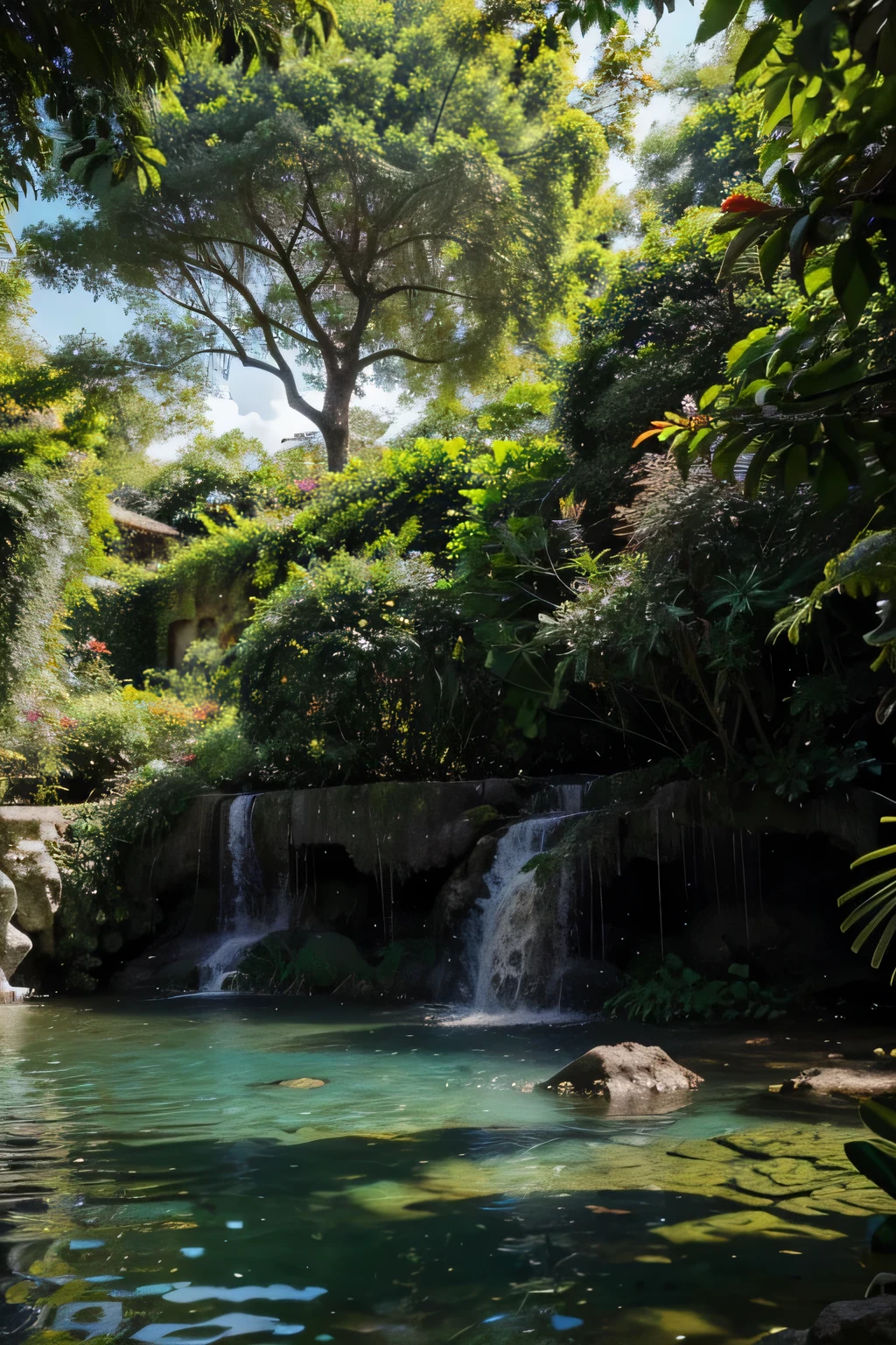 Imagine a paradisiacal setting, where nature is in its most exuberant and purest form. The Garden of Eden is a place of indescribable beauty, with leafy trees, flores vibrantes e uma paisagem cheia de cores e vida. Em meio a este esplendor, dois personagens se destacam: Adam e Eva.Adam: Um homem jovem, with a calm and curious expression. He should be drawn with a robust and healthy physique, reflecting the perfection of creation. Adam can be standing or sitting, talvez admirando o jardim ou conversando com Eva.
Eva: Uma mulher jovem, graciosa e bela. Eva must have a kind and curious expression. Ela pode estar interagindo com Adam ou explorando o jardim ao seu redor. Both must be designed with discreet fig leaves covering their private parts., symbolizing innocence before the fall.Lush Vegetation: Abundant fruit trees, com frutas variadas e coloridas. Dense foliage and exotic flowers adorn the scenery, creating a feeling of an untouched paradise.
tree of life and tree of the knowledge of good and evil: Two imposing trees in the center of the garden. The Tree of Life can be drawn with a subtle glow around it, while the Tree of Knowledge may have a tempting appearance, com frutos visivelmente atraentes.
Rios e Riachos: Crystal clear waters that meander through the garden, proporcionando um ambiente tranquilo e harmonioso. Talvez Adam e Eva estejam perto de um desses riachos, reflecting the peace and purity of Eden.

