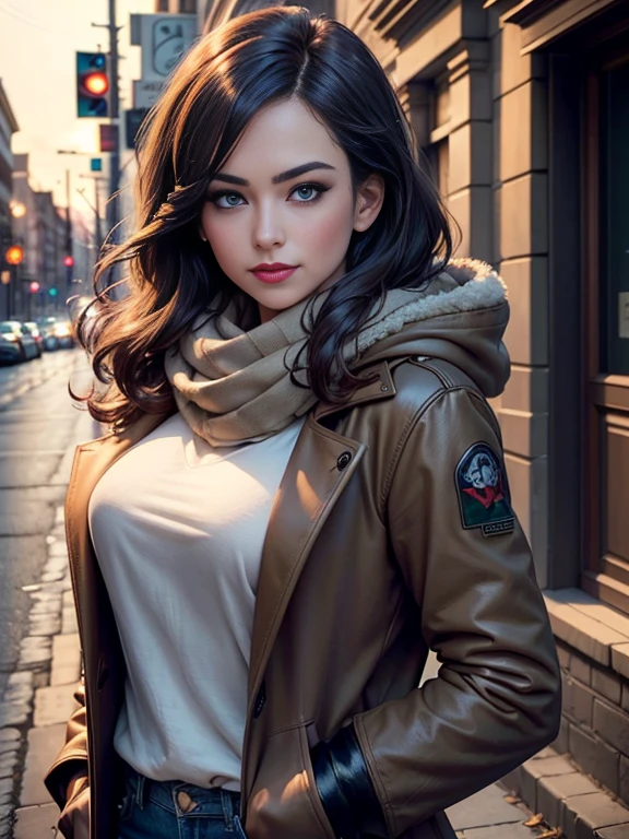 Yvonne Strahovski、(masterpiece:1.0)、(highest quality:1.2)、(Dark Shot:1.3)、Classic Rogue、1991 Rogue X-Men、1 girl、Only one person、Head to Toe、standing on street corner、Elegant pose、(clothing: Brown winter coat、Brown hood、Down lining、White scarf、gloves、jeans) Medium Hair、Brown Hair、Wavy Hair、1 grey hair、Green Eyeischievous look、Grin、Spread your lips、Red lipstick、Heavy makeup、Confident expression、Backlight、(realism: 1.5)、(realism: 1.4)、(Messy: 1.4)、8k、Very detailed、Detailed beautiful woman、(background: midnight、It's snowing、Downtown New York、Snowy Night)、Official Art、Very detailedな CG Unity 8k 壁紙、Perfect lighting、colorful、超High resolution、photograph、8k、High resolution、Kodak Portrait 400、Film Grain、ぼやけたbackground、(Bokeh:1.2)、(Bright colors:1.2)、Film Grain:1.2、(warm color、warm colorトーン:1.2)、(カラーphotograph)、プロのphotograph