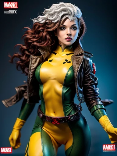 Kristin Kreuk、masterpiece、High quality 4K、villain (X-Men)、Gothic Girl、Sculpted Body Gothic Makeup、Brown jacket、Yellow and green bodysuit、masterpiece、highest quality、Cowboy Shots、one personの女の子、one person、Technology Military Bodysuit、fringe