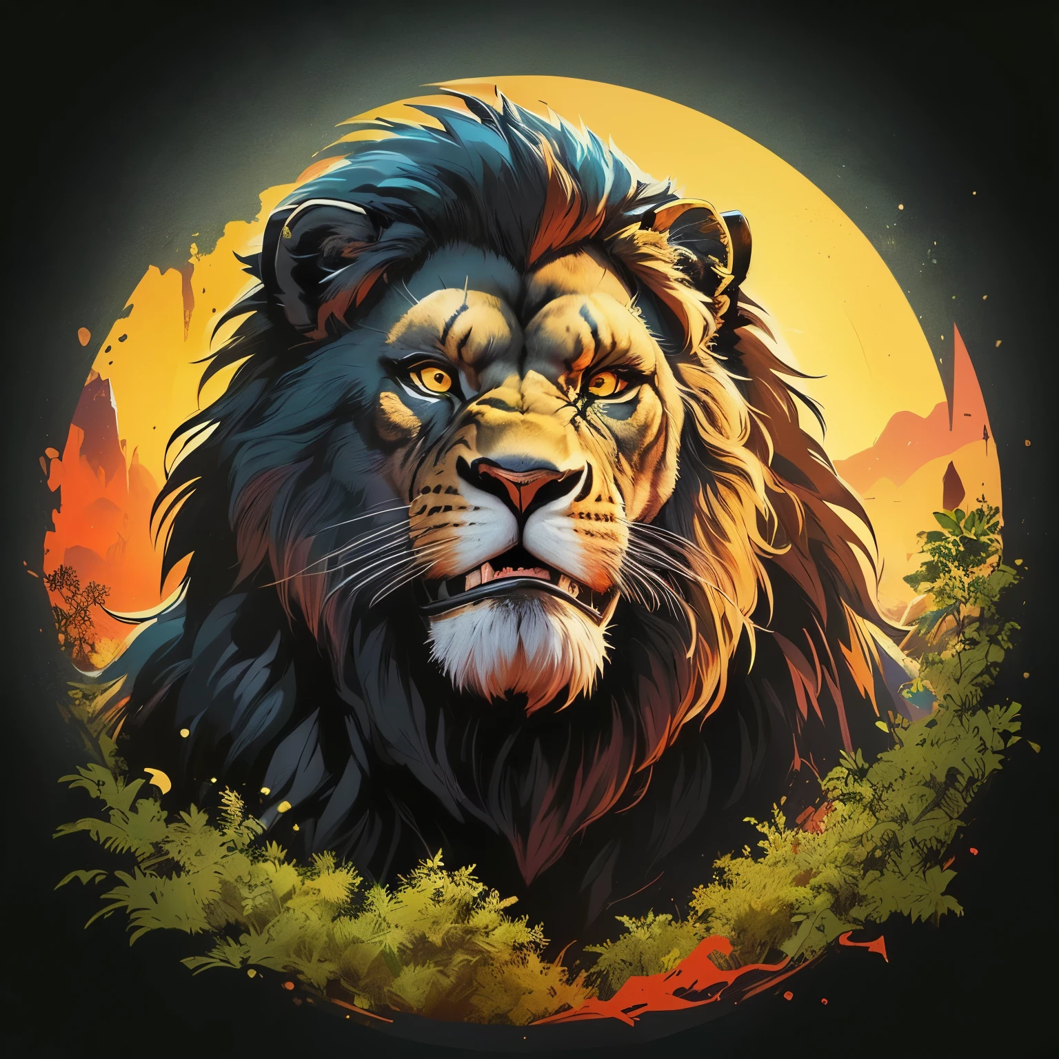 a close-up of a lion with its mouth open and its mouth open, an rei floresta street, rei kong, Sasquatch irritado, in the style of primitive lions, high quality works of art, estilo de arte detalhado impressionante, from kong ilha da caveira (2017), inspirado em Alex Petruk APe, kong: ilha da caveira (2017)