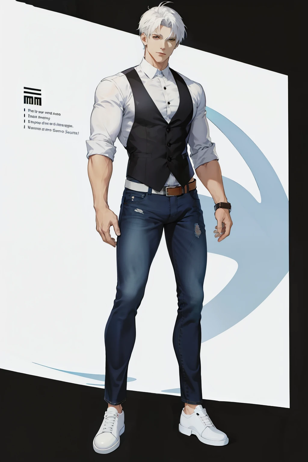 jeans pants for men, white shirt, white shoes, character design, game art, mobile game character design 